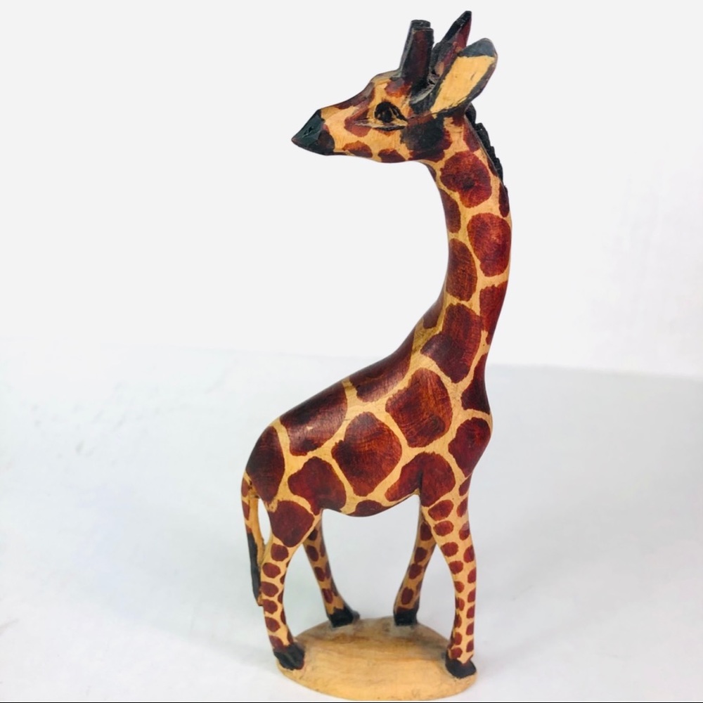 Wooden Giraffe VTG  9” tall